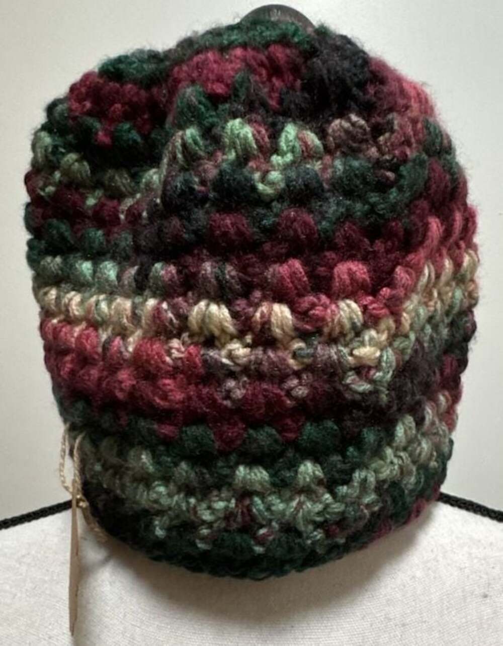 Handmade Crocheted Slouchy Cowgirl Beanie Hat Multi-Color Red Green Winter - Picture 4 of 5